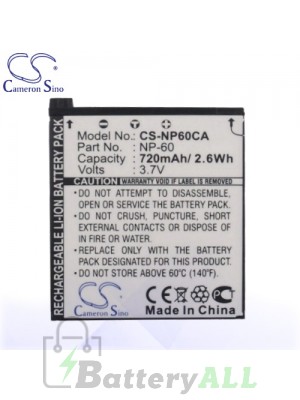 CS Battery for Casio Exilim Zoom EX-S10 / EX-S10BE / EX-S10BK Battery 720mah CA-NP60CA