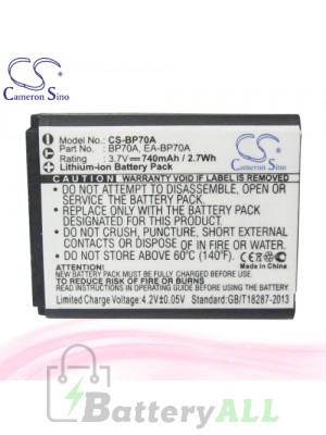 CS Battery for Samsung PL20 / PL21 / PL80 / PL81 / PL90 / PL91 Battery 740mah CA-BP70A