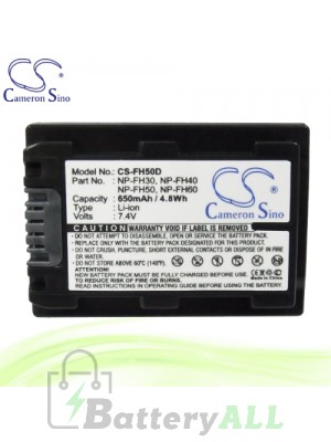 CS Battery for Sony DCR-SR62E / DCR-SR70E / DCR-SR72E Battery 650mah CA-FH50D