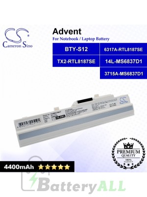 CS-MSU100HT For Advent Laptop Battery Model 14L-MS6837D1 / 3715A-MS6837D1 / 6317A-RTL8187SE / BTY-S12 (White)