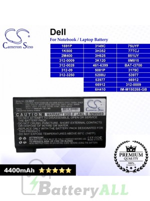 CS-5081P For Dell Laptop Battery Model 1691P / 1K500 / 2M400 / 312-0009 / 312-0028 / 312-09 / 312-3250 / 3149C