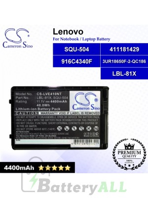 CS-LVE410NT For Lenovo Laptop Battery Model 3UR18650F-2-QC186 / 411181429 / 916C4340F / LBL-81X / SQU-504 (White)