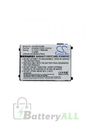 Wasp 4006-0319 Battery Replacement (CameronSino Brand) 900mAh CS-WDT220BL-5-BS1