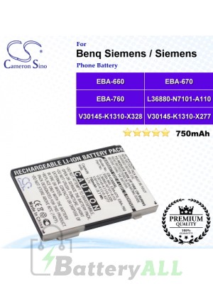 CS-CX65SL For Benq Siemens / Siemens Phone Battery Model EBA-660 / EBA-670 / EBA-760 / EBA-770 / L36880-N2501-A110 / L36880-N6051-A103 / L36880-N7101-A110 / L36880-N7101-A111 / V30145-K1310-X277 / V30145-K1310-X289 / V30145-K1310-X321 / V30145-K1310-X328