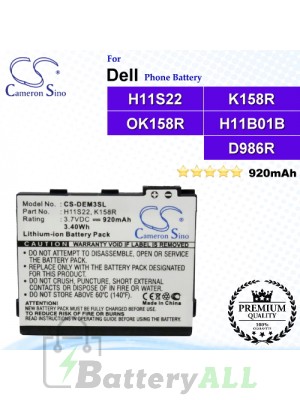 CS-DEM3SL For Dell Phone Battery Model H11S22 / K158R / OK158R / H11B01B / D986R