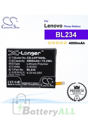 CS-LVP700SL For Lenovo Phone Battery Model BL234