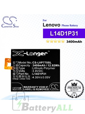 CS-LVP770SL For Lenovo Phone Battery Model L14D1P31