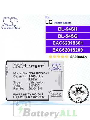 CS-LKF260XL For LG Phone Battery Model BL-54SH / BL-54SG / EAC62018301 / EAC62018209