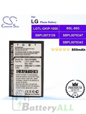 CS-LT5100SL For LG Phone Battery Model BSL-58G / LGTL-GKIP-1000 / SBPL0072126