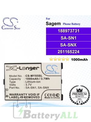 CS-MYX5SL For Sagem Phone Battery Model 188973731 / 251165224 / SA-SNX