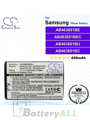 CS-SMF400SL For Samsung Phone Battery Model AB463651BE / AB463651BEC / AB463651BU / AB463651BC