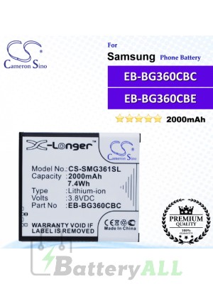 CS-SMG361SL For Samsung Phone Battery Model EB-BG360BBE / EB-BG360CBC / EB-BG360CBE / EB-BG360CBU / EB-BG360CBZ