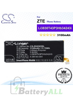 CS-ZNX505SL For ZTE Phone Battery Model Li3803T43P3hB34243 / Li3830T43P3hB34243i