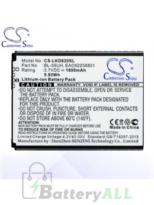 CS Battery for LG BL-59UH / EAC62258801 / EAC62258701 / D315 / D320 Battery PHO-LKD620SL