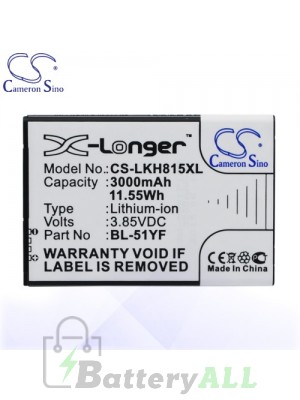 CS Battery for LG BL-51YF / EAC62858501 / LG G4 / DS1402 / G Stylo Battery PHO-LKH815XL