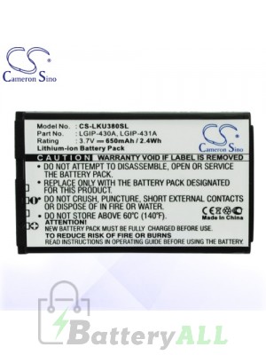 CS Battery for LG CP150 / G100 / GB102 / GB130 / GS170 / Invision Battery PHO-LKU380SL