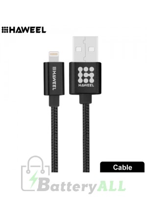 HAWEEL 1m Nylon Woven Metal Head 3A 8 Pin to USB 2.0 Sync Data Charging Cable HWL1025B