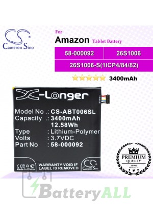 CS-ABT006SL For Amazon Tablet Battery Model 26S1006 / 26S1006-S(1ICP4/84/82) / 58-000092